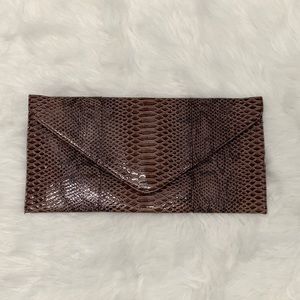 Brown Snake Print Envelope Clutch